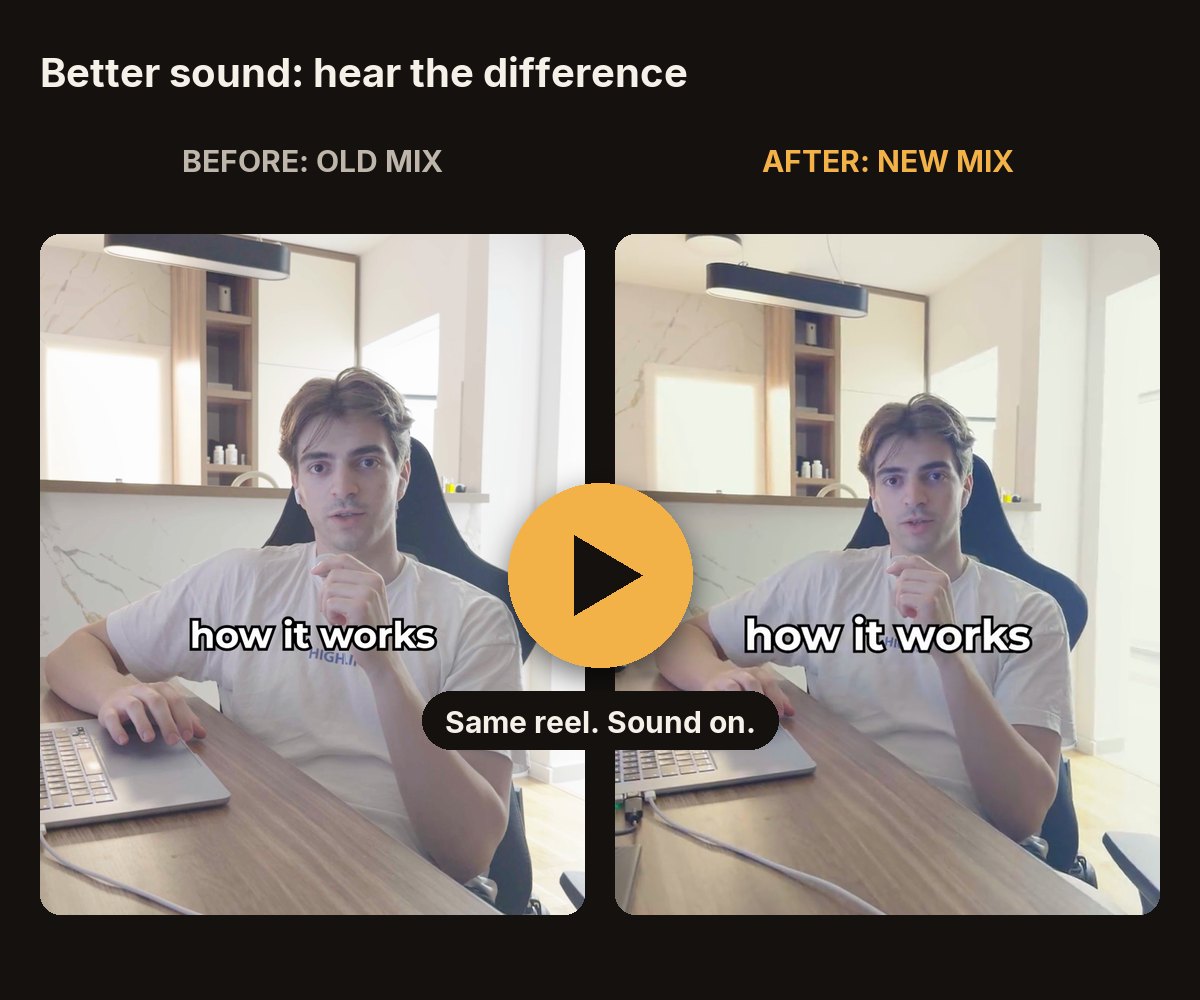 The same reel with AutoReel’s old sound and its new sound. Play with sound on.